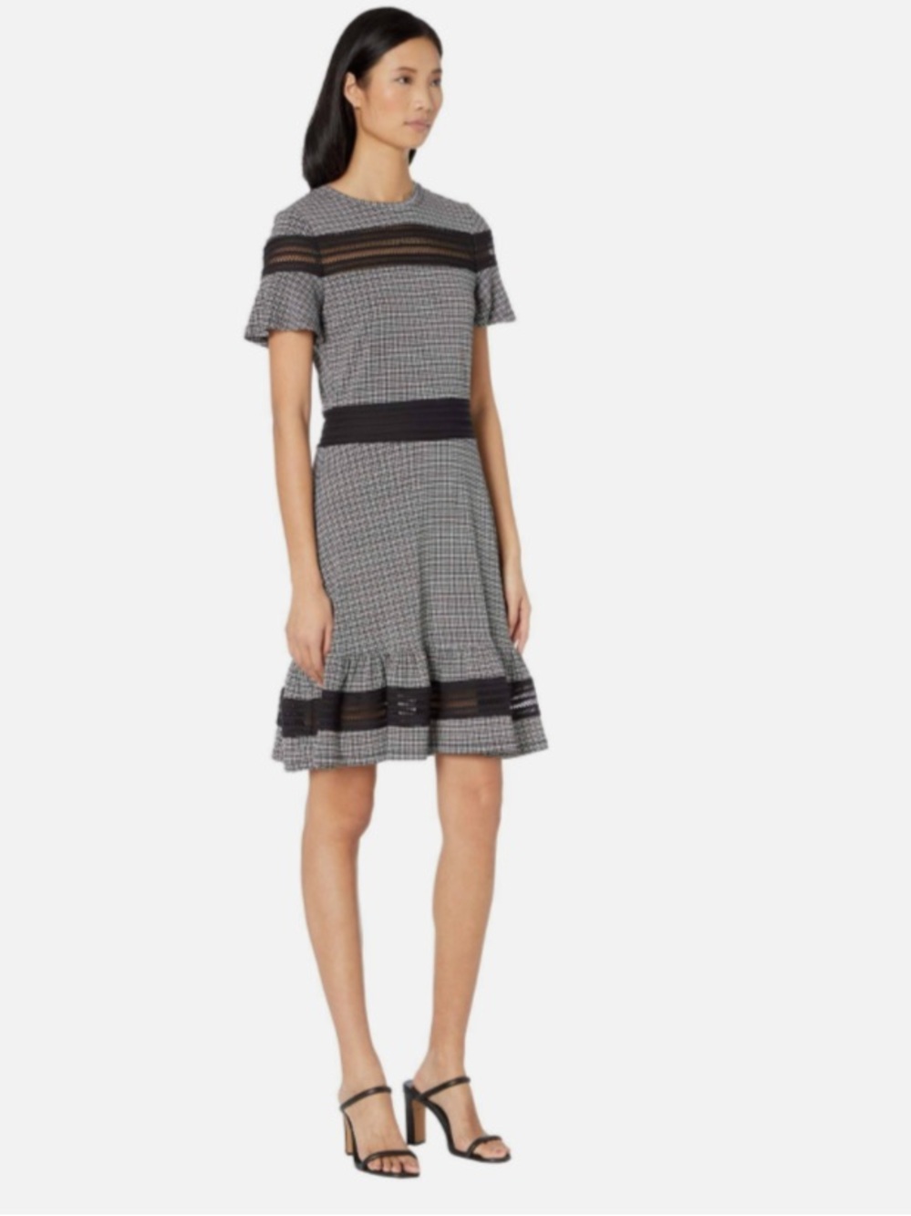 Michael Kors Short-Sleeve Black White Mesh Combo Cocktail Dress